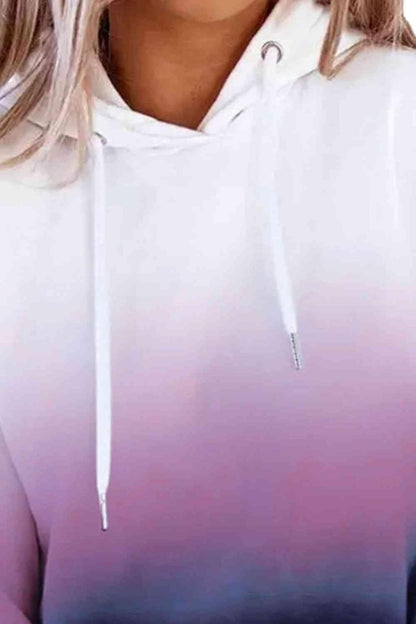 Gradient Drawstring Long Sleeve Hoodie - ALLRJ