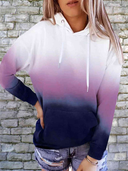 Gradient Drawstring Long Sleeve Hoodie - ALLRJ