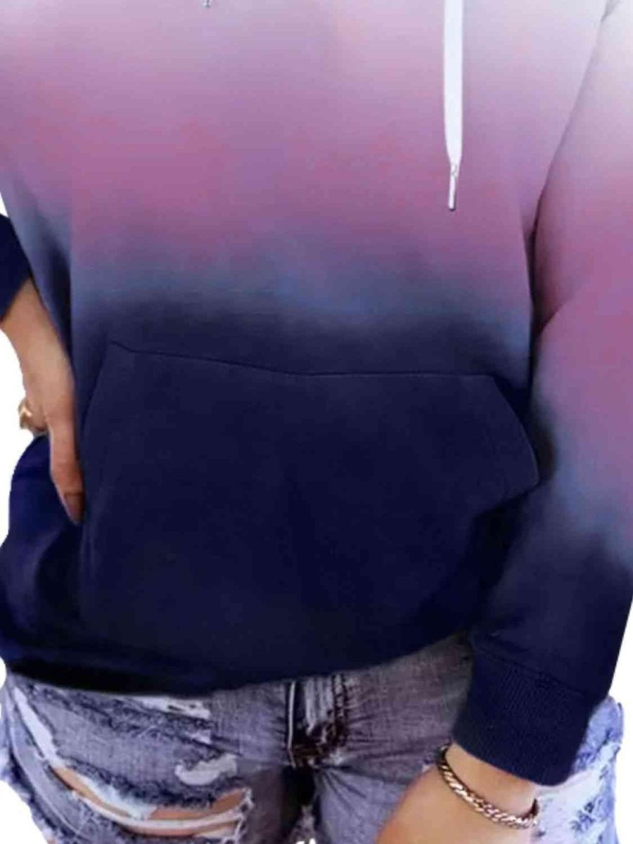 Gradient Drawstring Long Sleeve Hoodie - ALLRJ
