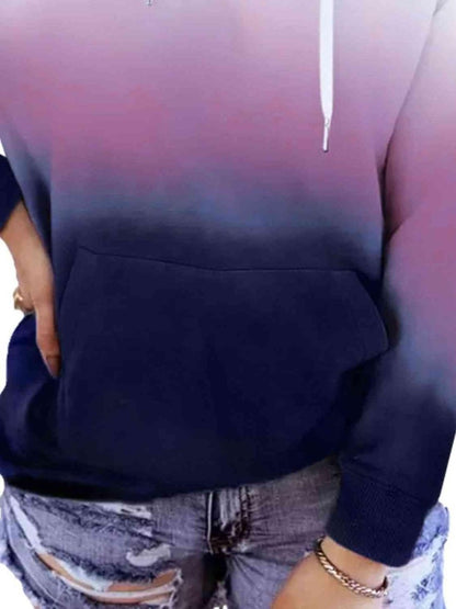 Gradient Drawstring Long Sleeve Hoodie - ALLRJ
