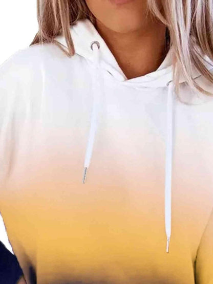 Gradient Drawstring Long Sleeve Hoodie - ALLRJ