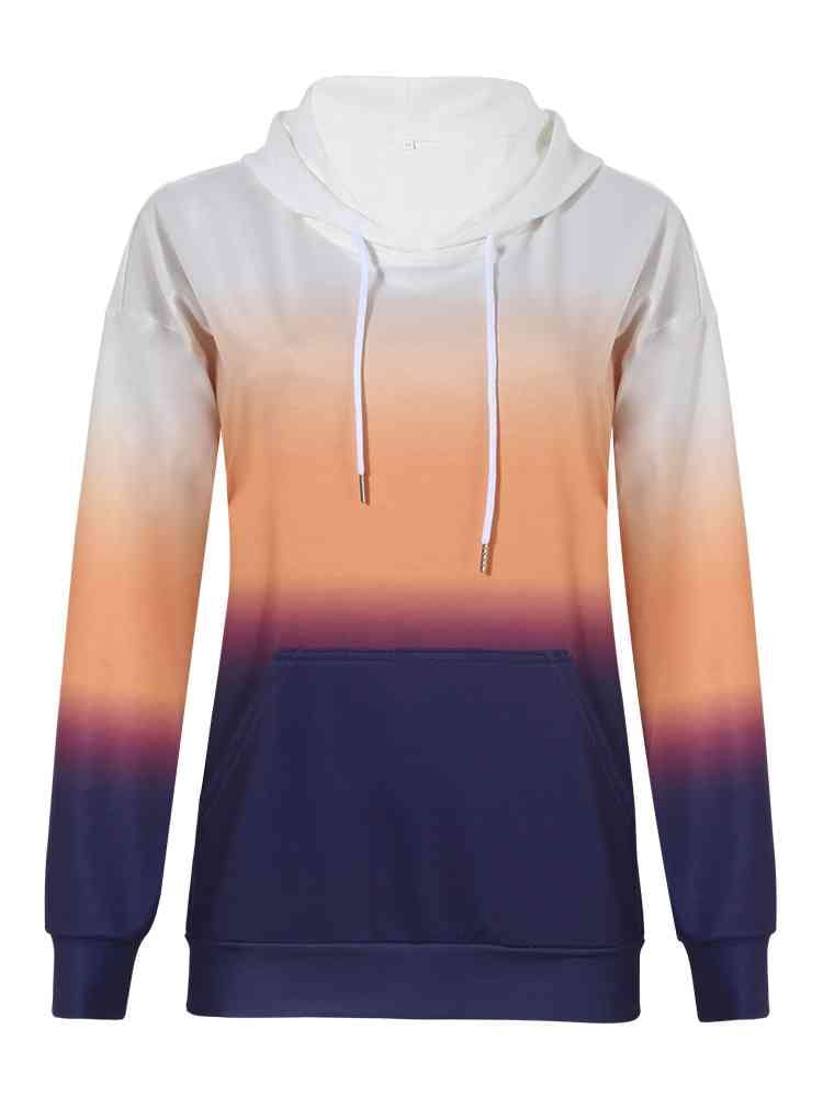 Gradient Drawstring Long Sleeve Hoodie - ALLRJ