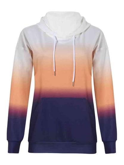 Gradient Drawstring Long Sleeve Hoodie - ALLRJ