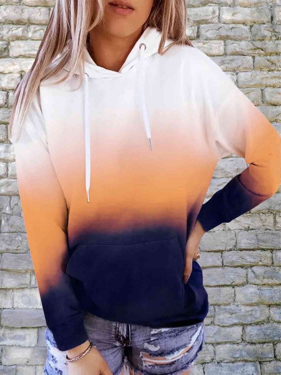 Gradient Drawstring Long Sleeve Hoodie - ALLRJ
