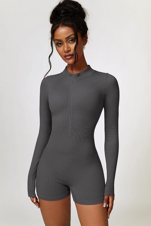 Half Zip Long Sleeve Active Romper - ALLRJ