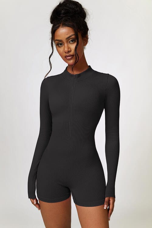 Half Zip Long Sleeve Active Romper - ALLRJ