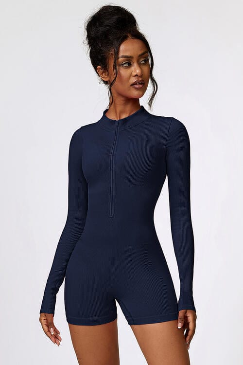 Half Zip Long Sleeve Active Romper - ALLRJ
