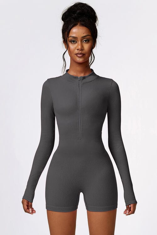 Half Zip Long Sleeve Active Romper - ALLRJ