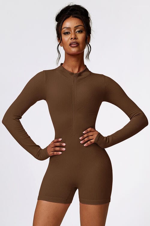 Half Zip Long Sleeve Active Romper - ALLRJ