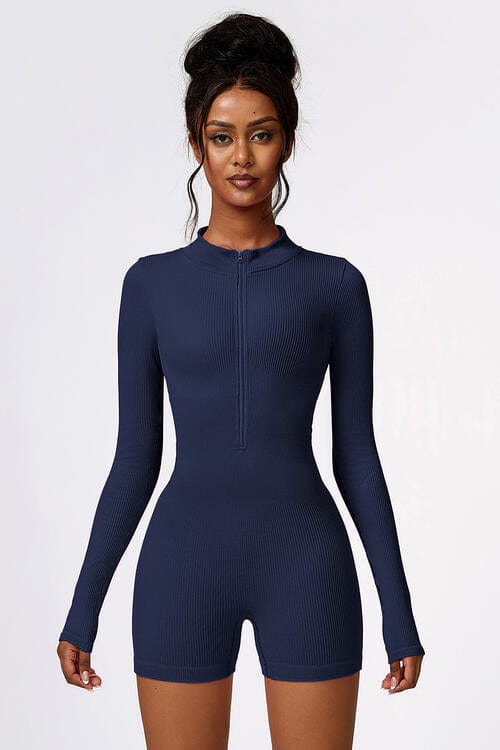 Half Zip Long Sleeve Active Romper - ALLRJ