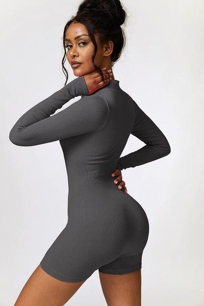 Half Zip Long Sleeve Active Romper - ALLRJ