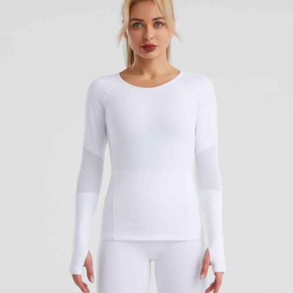 Long Sleeve Round Neck Sports Top - ALLRJ