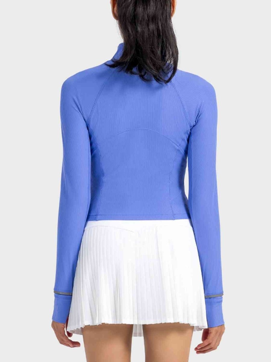 Mock Neck Half Zip Long Sleeve Sport Top - ALLRJ