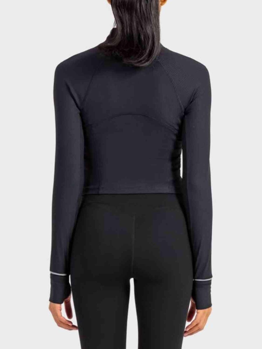 Mock Neck Half Zip Long Sleeve Sport Top - ALLRJ