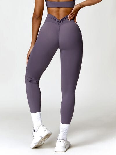 Ruched Pocketed High Waist Active Leggings - ALLRJ