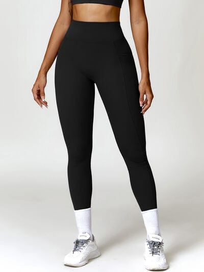 Ruched Pocketed High Waist Active Leggings - ALLRJ