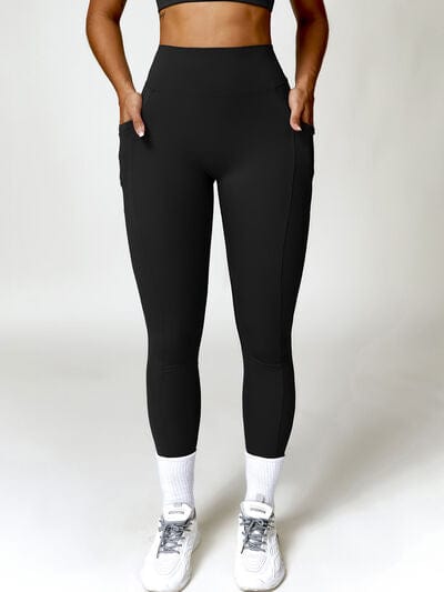 Ruched Pocketed High Waist Active Leggings - ALLRJ