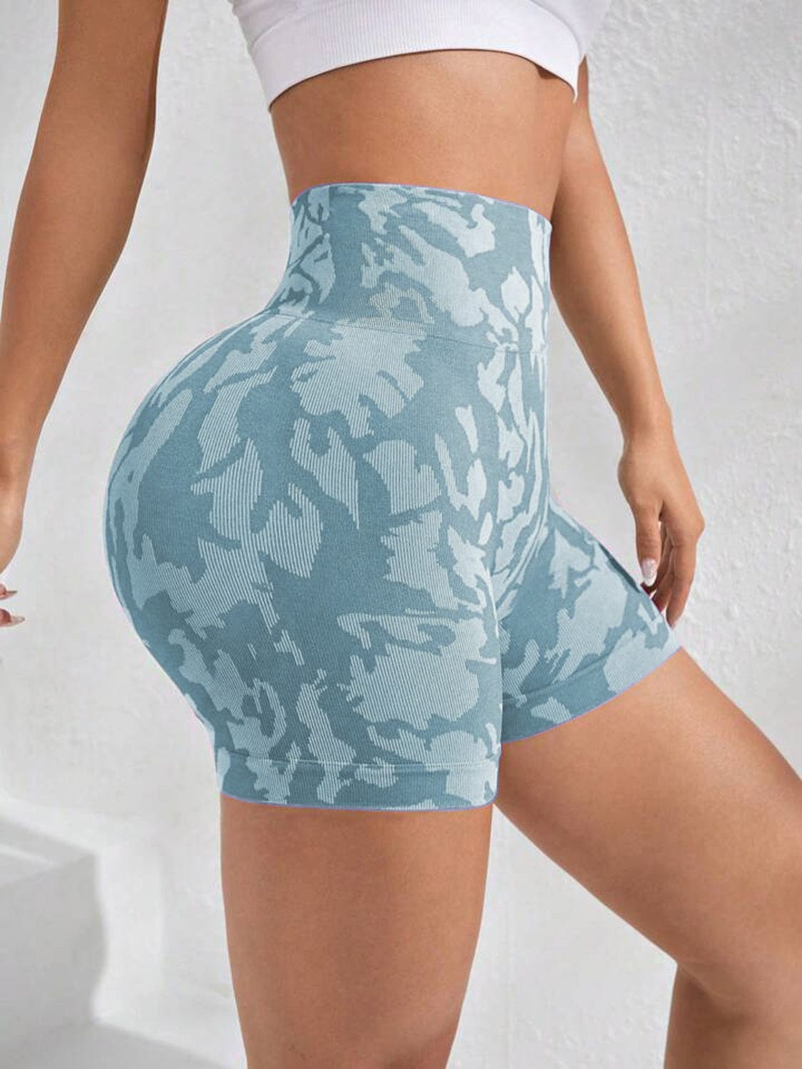 Trendsi ACTIVE SHORTS Air Force Blue / S Printed High Waist Active Shorts