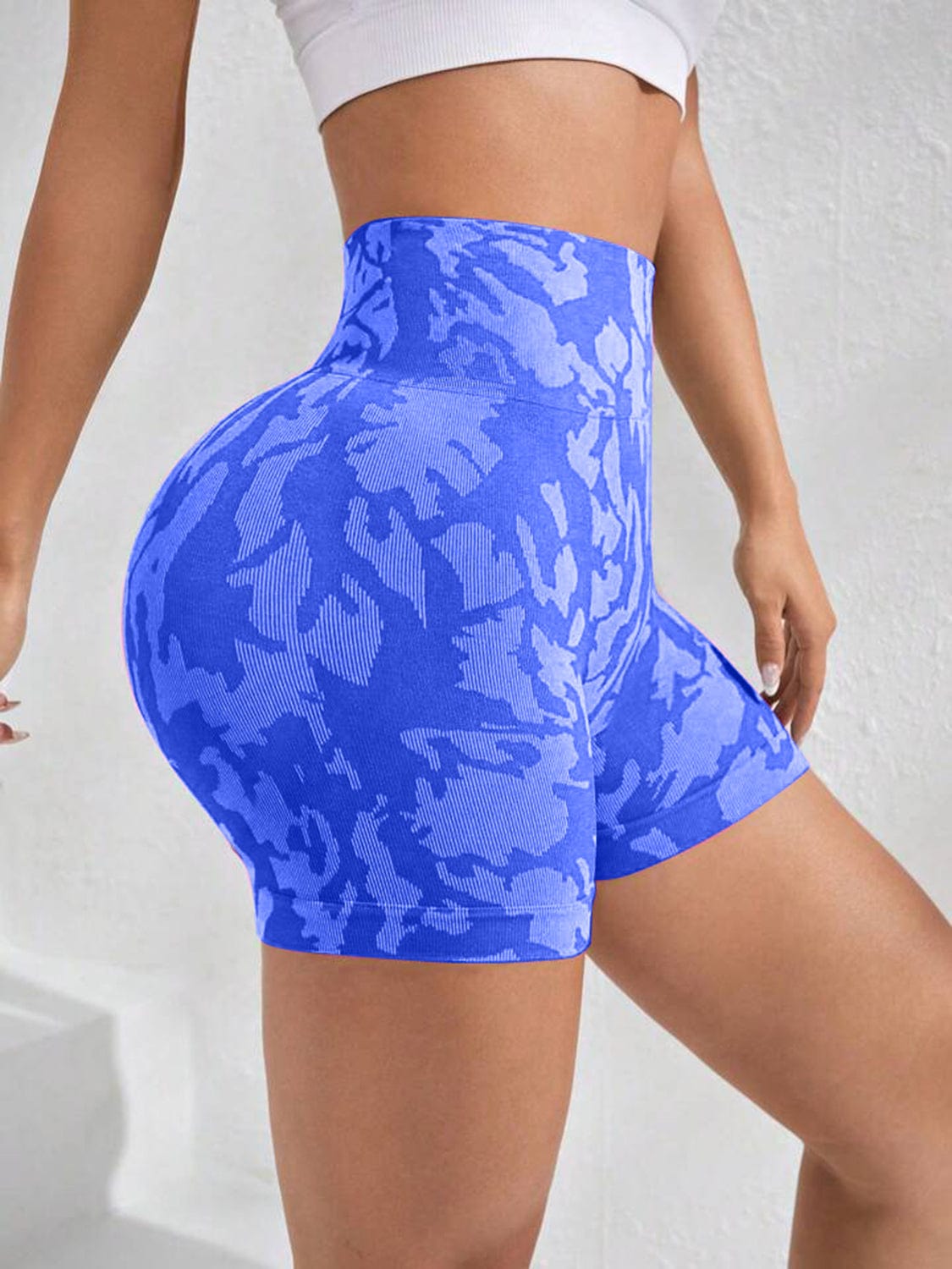 Trendsi ACTIVE SHORTS Royal  Blue / S Printed High Waist Active Shorts