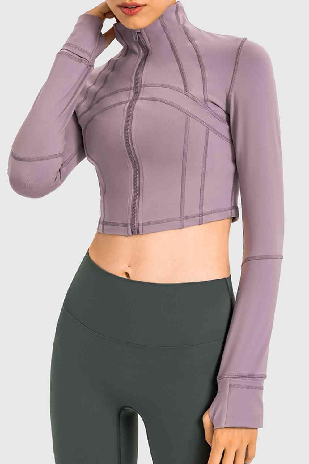 Trendsi Cropped sports jacket Mauve / 2 Zip Front Cropped Sports Jacket