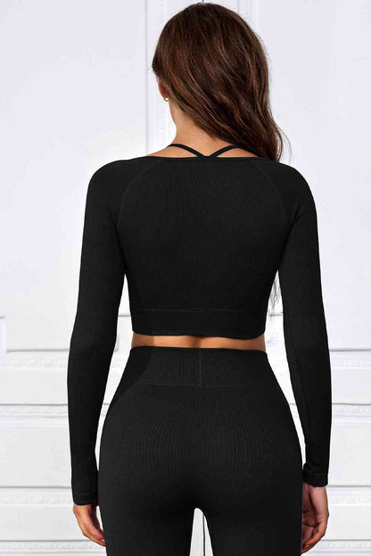 Trendsi cropped top Long Sleeve Cropped Sports Top