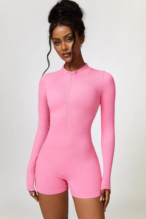 Half Zip Long Sleeve Active Romper - ALLRJ