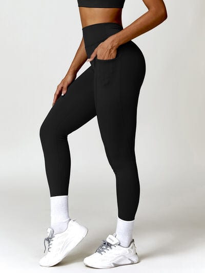 Trendsi High waist butt lift leggings Black / S Ruched Pocketed High Waist Active Leggings