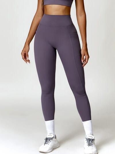 Trendsi High waist butt lift leggings Dusty Purple / S Ruched Pocketed High Waist Active Leggings