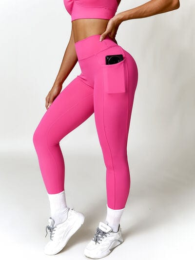 Ruched Pocketed High Waist Active Leggings - ALLRJ