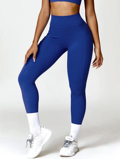Trendsi High waist butt lift leggings Royal  Blue / S Ruched Pocketed High Waist Active Leggings