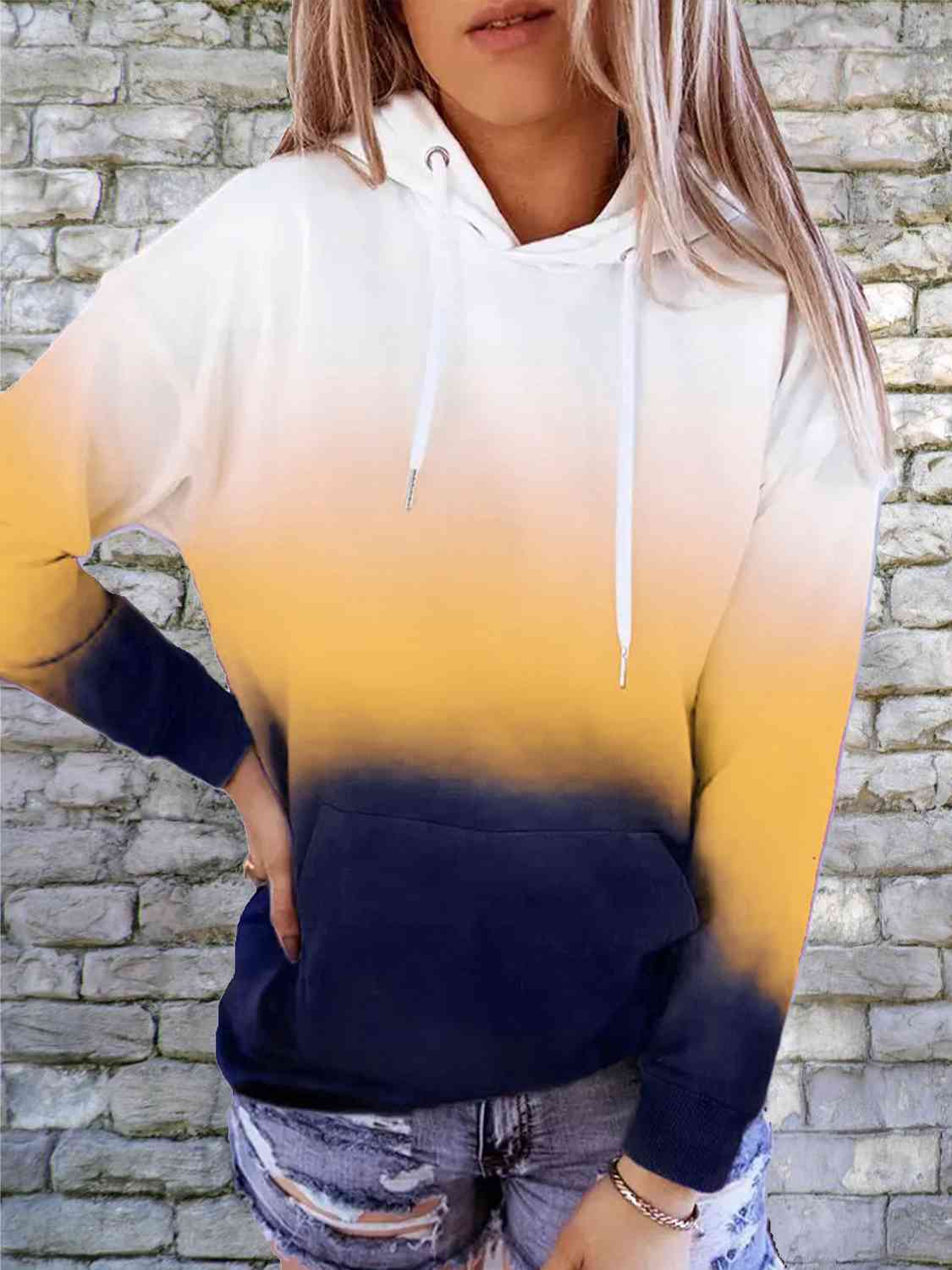 Trendsi Hoodie Mustard / S Gradient Drawstring Long Sleeve Hoodie