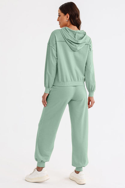 Cutout Drawstring Hoodie and Joggers Active Set - ALLRJ