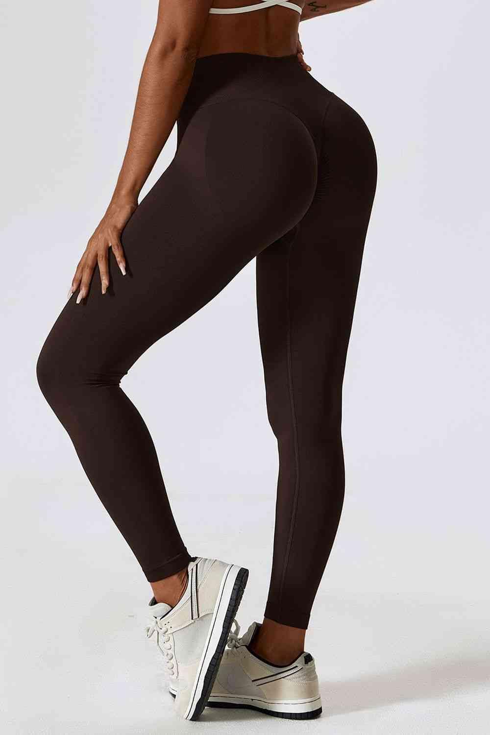 Trendsi leggings Chestnut / S Slim Fit Wide Waistband Sports Leggings