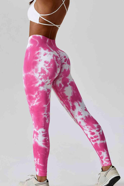 Trendsi leggins Fuchsia Pink / S High Waist Tie-Dye Long Sports Pants