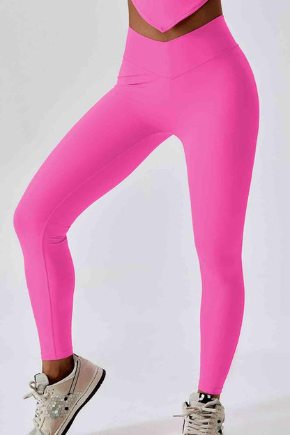 Trendsi leggins Fuchsia Pink / S Wide Waistband Slim Fit Back Pocket Sports Leggings