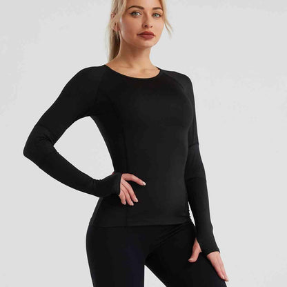 Trendsi Round Neck Sports Top Black / M Long Sleeve Round Neck Sports Top