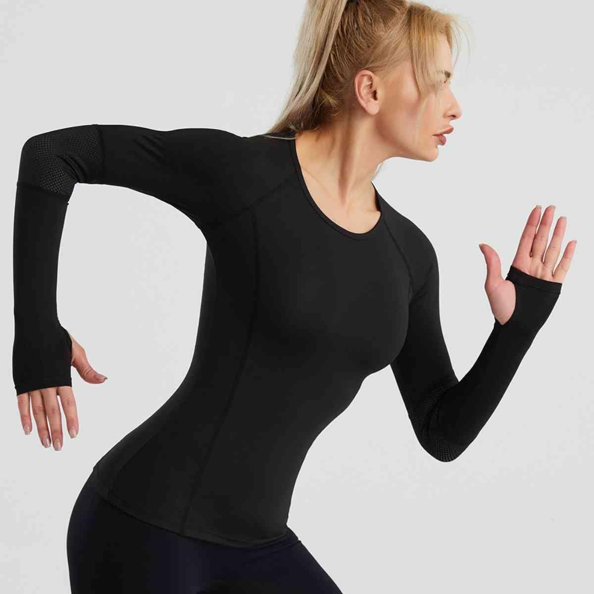 Long Sleeve Round Neck Sports Top - ALLRJ