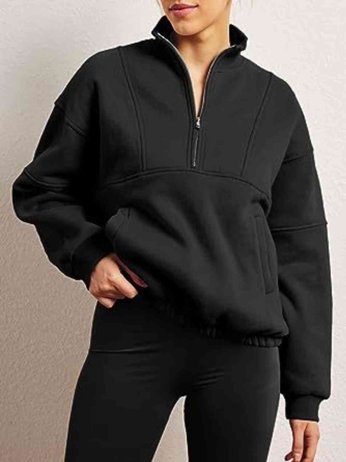 Trendsi Sweatshirt Black / S Half-Zip Long Sleeve Sweatshirt
