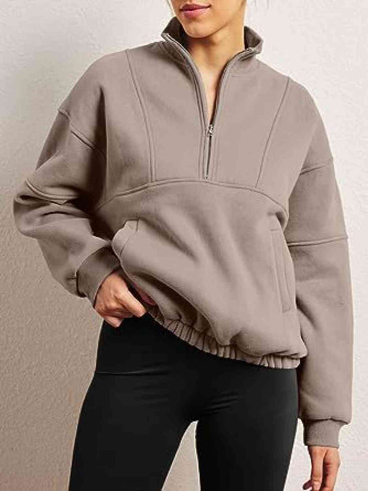 Trendsi Sweatshirt Mocha / S Half-Zip Long Sleeve Sweatshirt