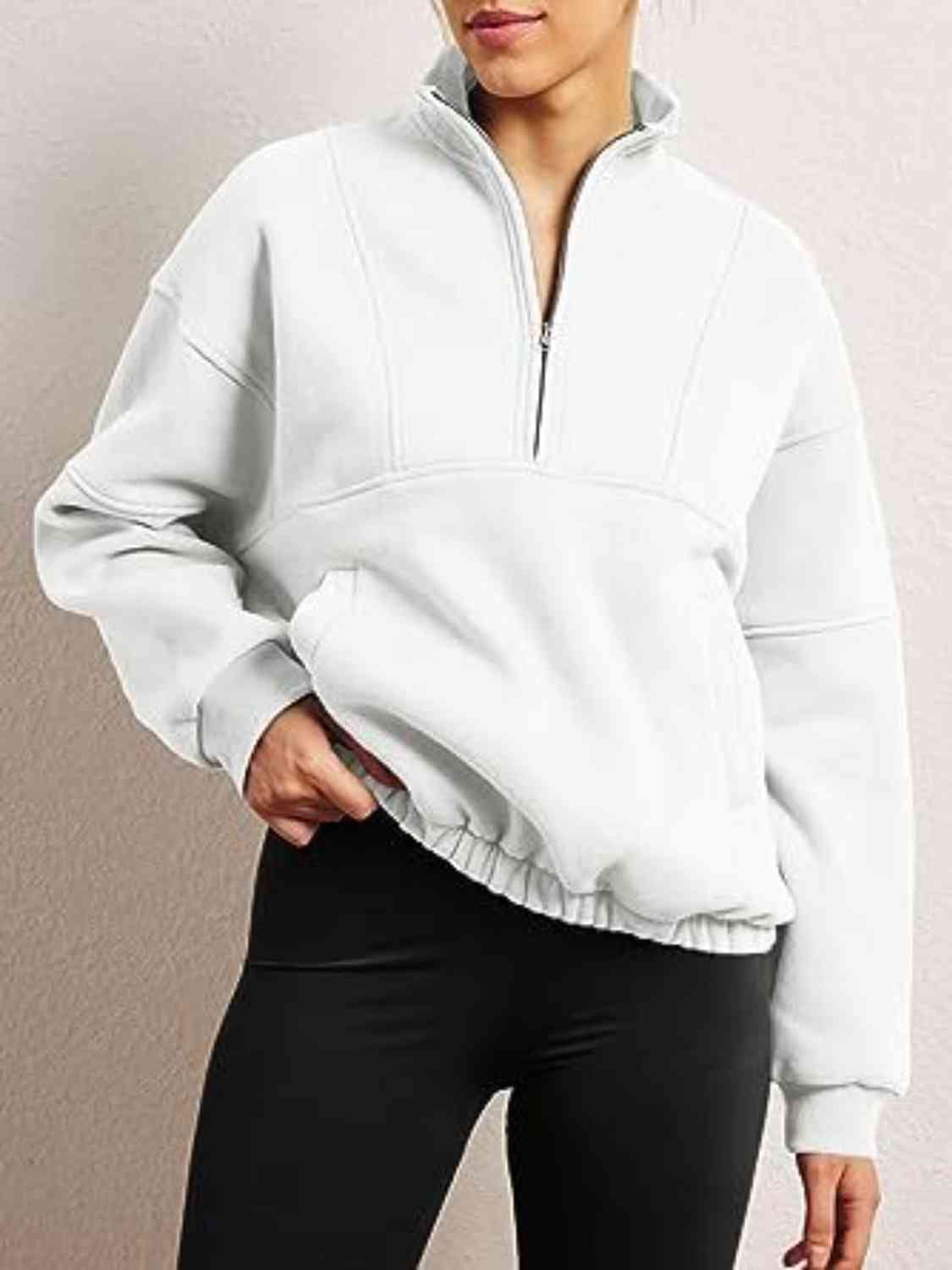 Trendsi Sweatshirt White / S Half-Zip Long Sleeve Sweatshirt