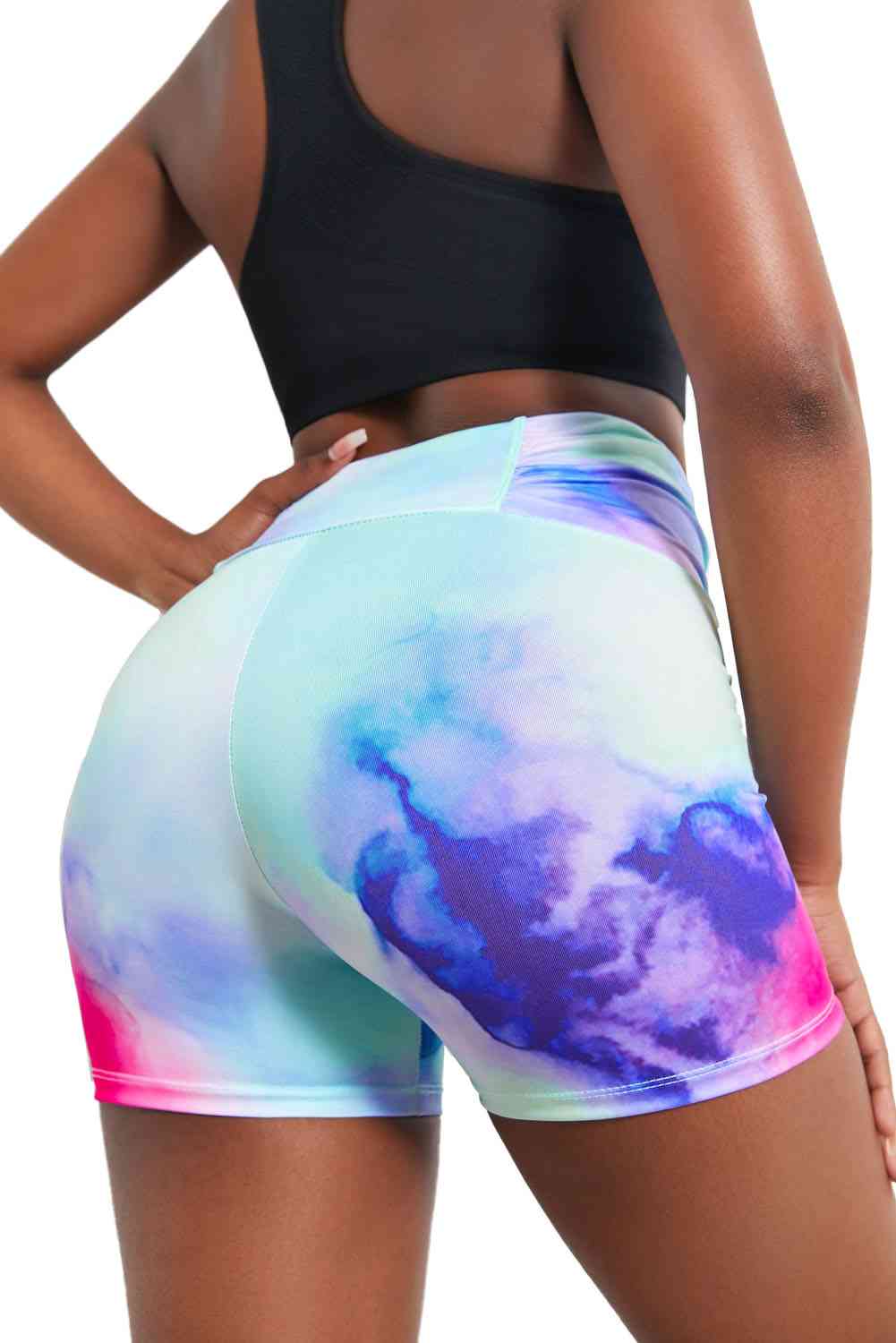 Tie-Dye Tie Detail Ruched Sports Shorts - ALLRJ