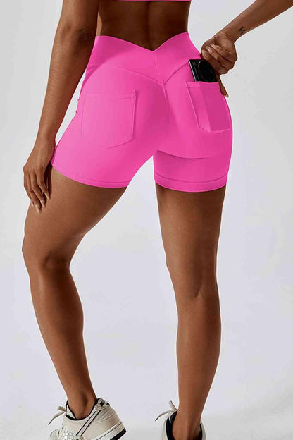Trendsi Wide Waistband Shorts Fuchsia Pink / S Wide Waistband Back Pocket Sports Shorts