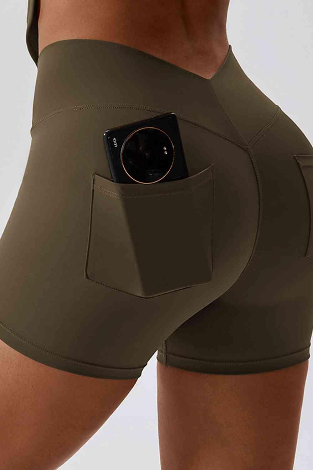 Wide Waistband Back Pocket Sports Shorts - ALLRJ