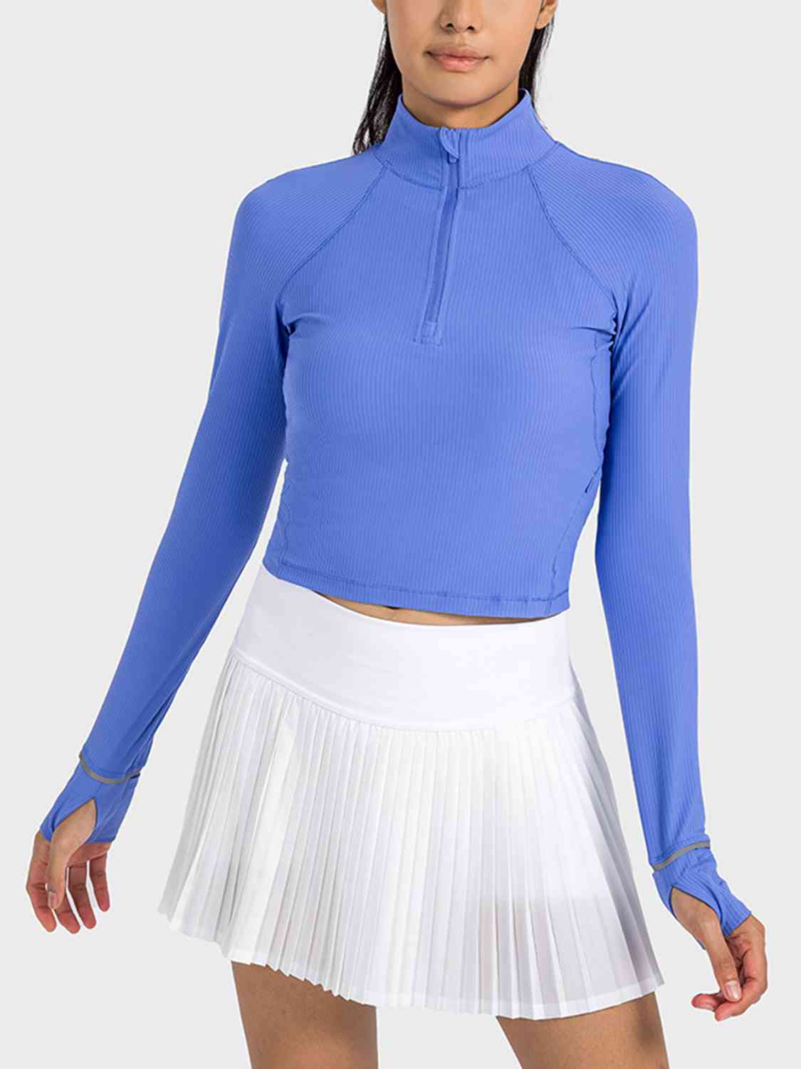 Trendsi Womens mock neck Cobalt Blue / 4 Mock Neck Half Zip Long Sleeve Sport Top