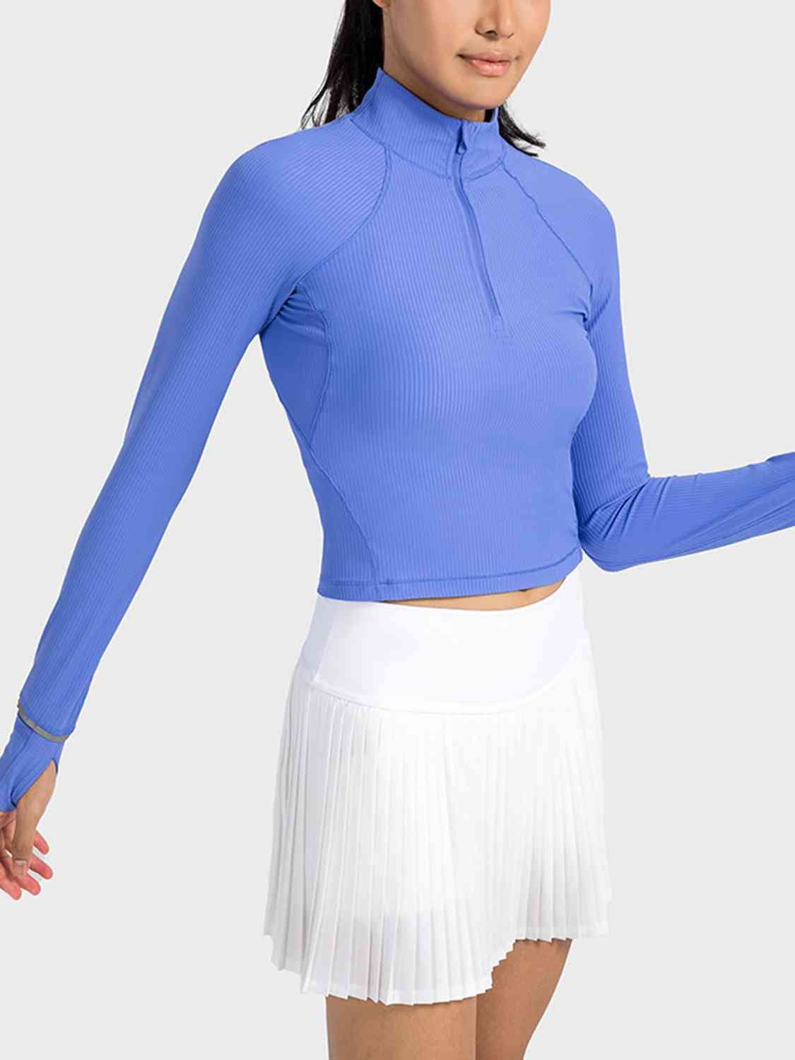 Mock Neck Half Zip Long Sleeve Sport Top - ALLRJ