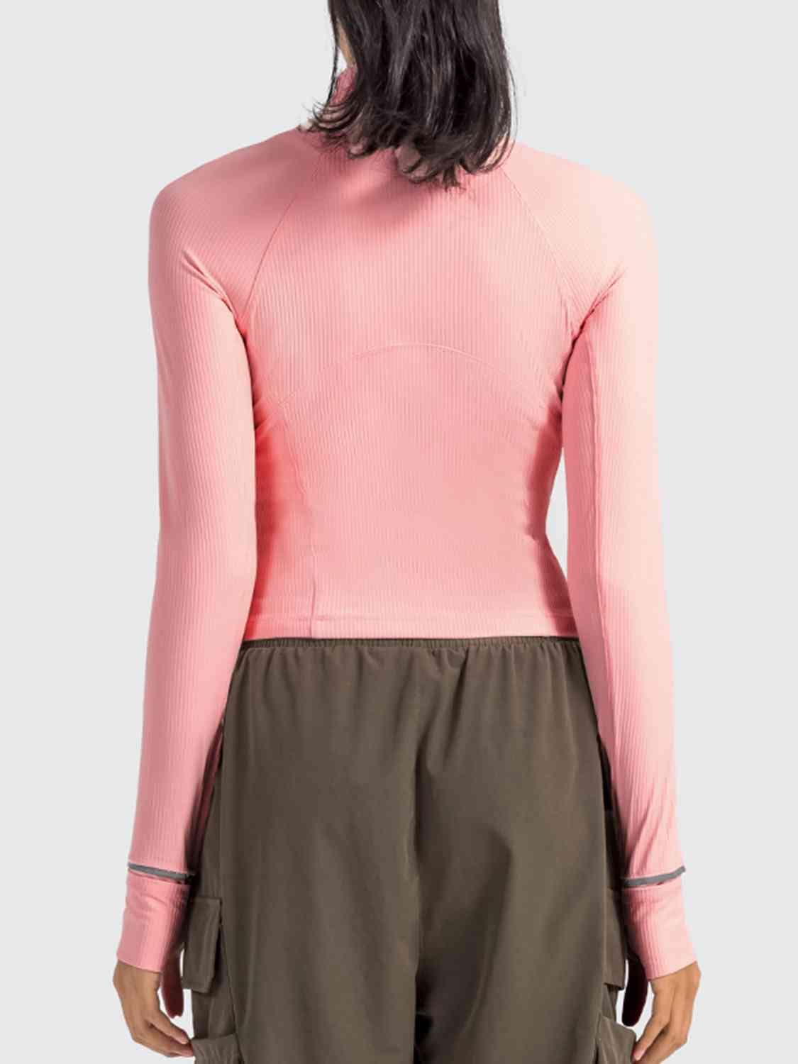 Mock Neck Half Zip Long Sleeve Sport Top - ALLRJ