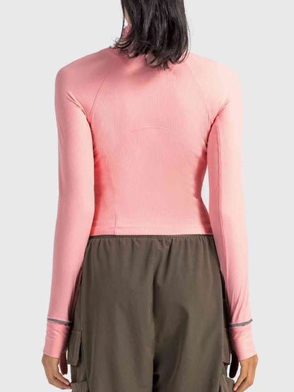 Mock Neck Half Zip Long Sleeve Sport Top - ALLRJ