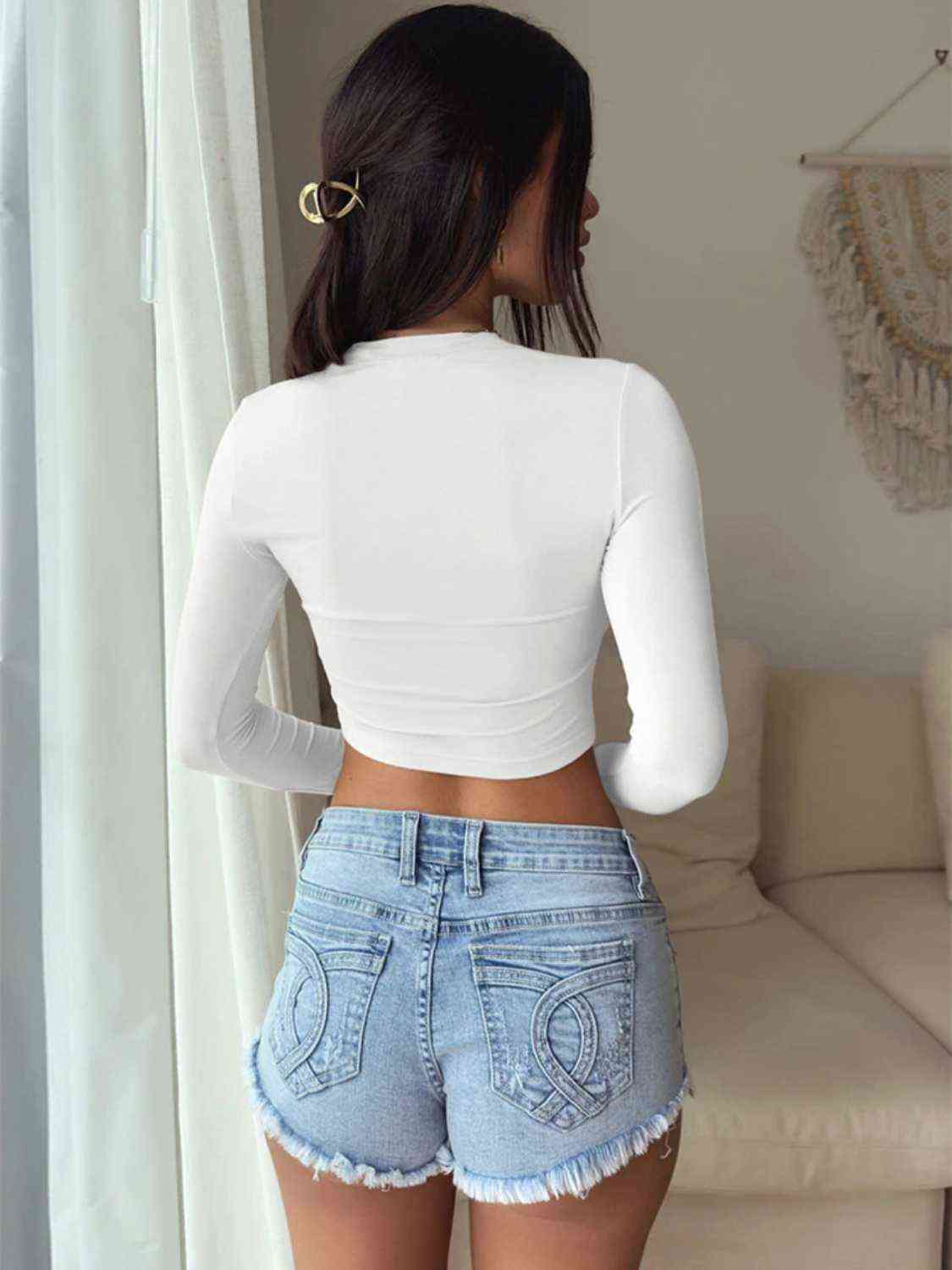 Cropped Round Neck Long Sleeve Top - ALLRJ