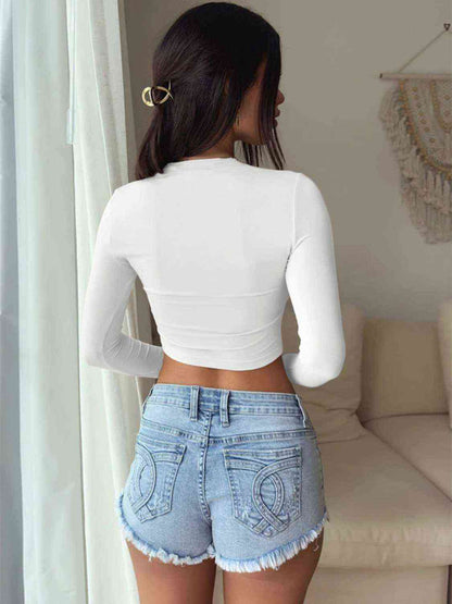 Cropped Round Neck Long Sleeve Top - ALLRJ
