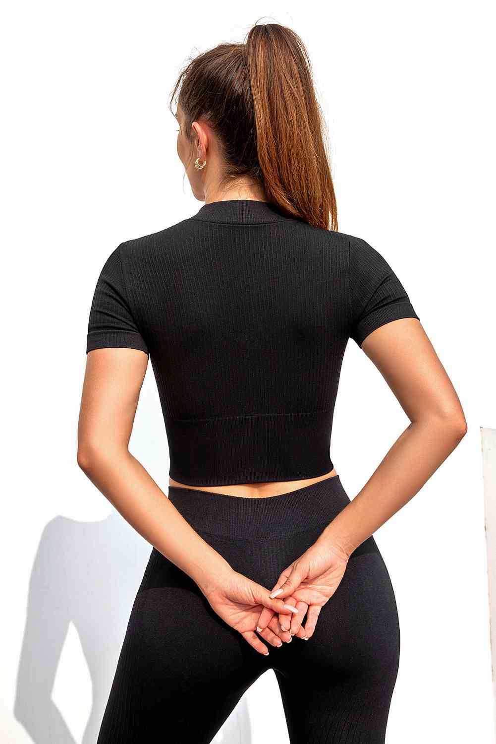 Trendsi Womens top Zip Front Short Sleeve Sports Top